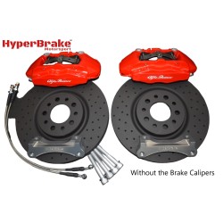 HyperBrake Motorsport τετραπίστονο εμπρόσθιο κιτ φρένων χωρίς δαγκάνες για Alfa Romeo Brera με Brembo δαγκάνες από Alfa Romeo 159 TBi/Renault Megane RS και μονομπλόκ δίσκους 330x28mm