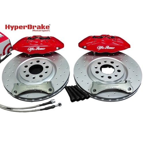 HyperBrake Motorsport τετραπίστονο εμπρόσθιο κιτ φρένων για Alfa Romeo 159 με Brembo δαγκάνες και μονομπλόκ δίσκους 330x28mm