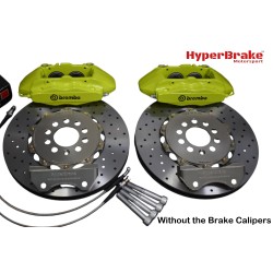 HyperBrake Motorsport τετραπίστονο εμπρόσθιο κιτ φρένων για Audi S1 8X με Brembo δαγκάνες από Alfa Romeo 159 TBi/Renault Megane RS και διαιρούμενους πλευστούς δίσκους 330x28mm