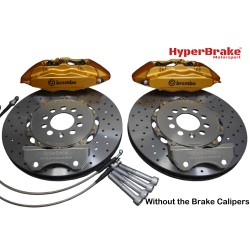 HyperBrake Motorsport τετραπίστονο εμπρόσθιο κιτ φρένων για Audi A1 8X με Brembo δαγκάνες από Alfa Romeo 159 TBi/Renault Megane RS και διαιρούμενους πλευστούς δίσκους 330x28mm